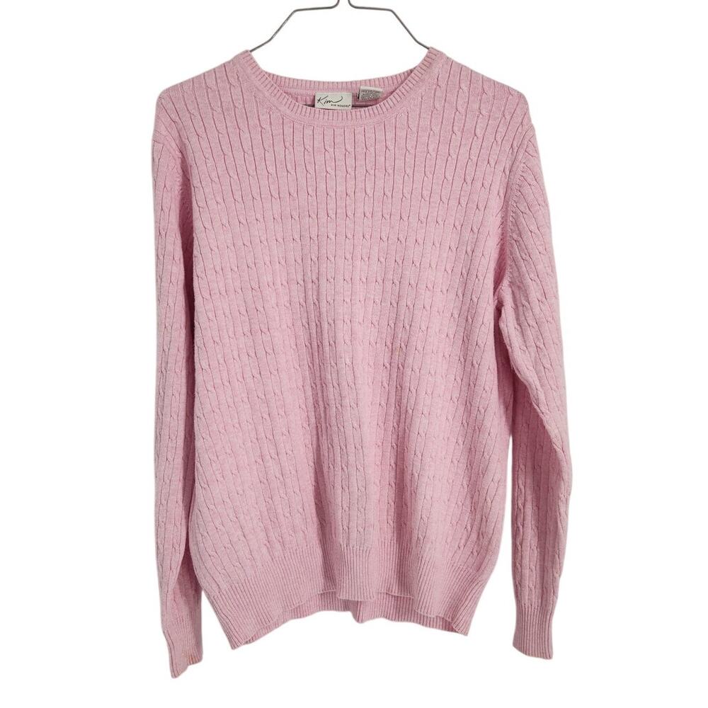 Kim Rogers Cotton Pink Cable Knit Sweater Womens Size Extra Large XL